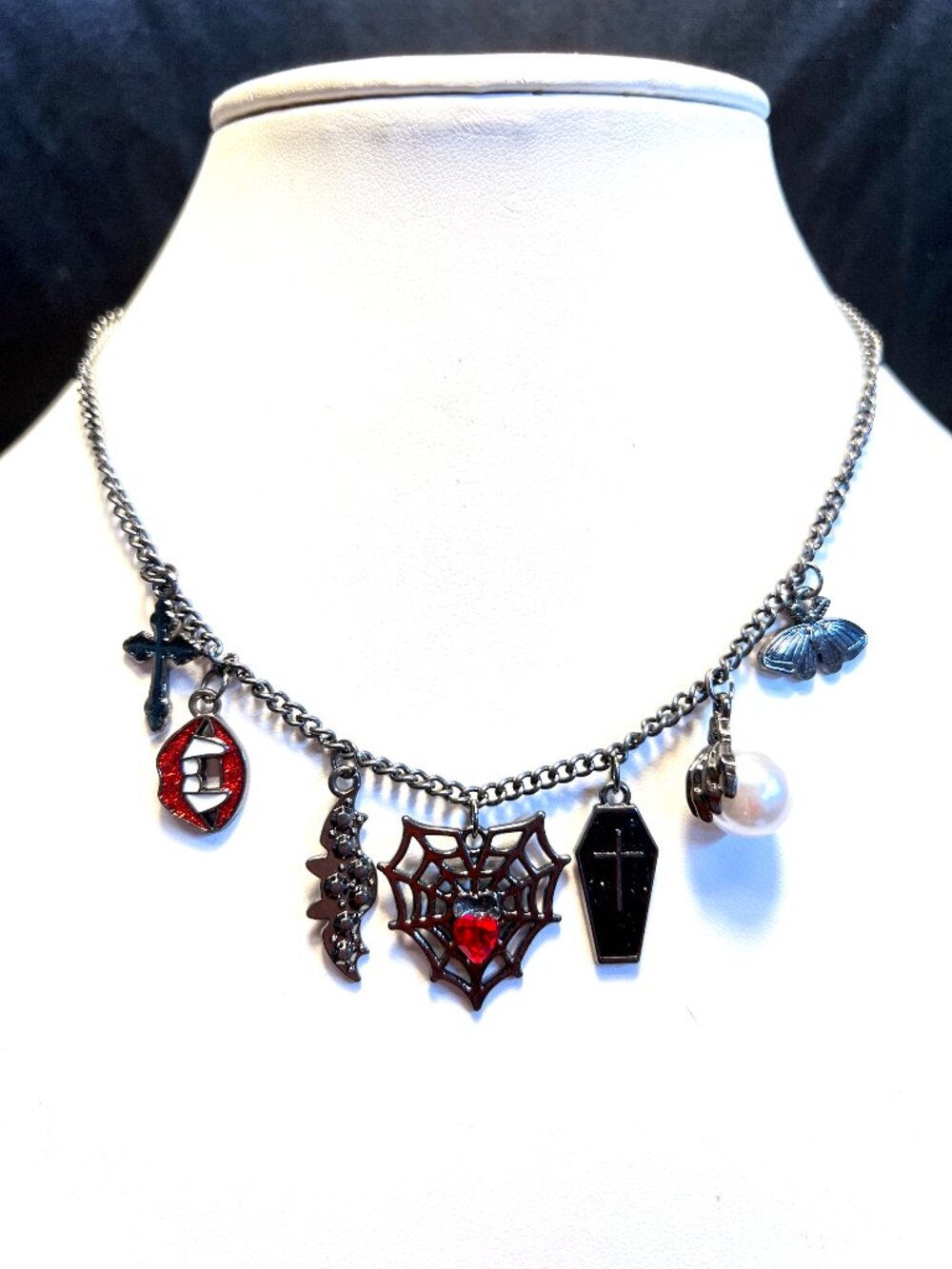 Halloween Charm Necklace, Silvertone, 16"